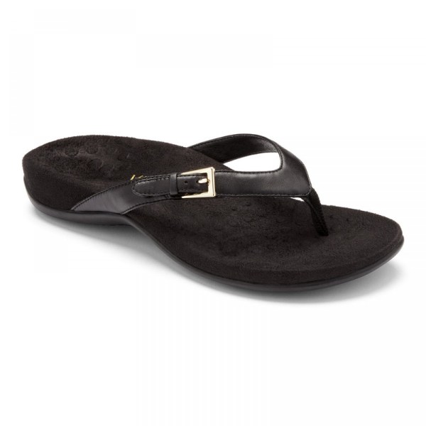 Vionic Sandals Ireland - Kelby Toe Post Sandal Black - Womens Shoes For Sale | IOHYW-9071